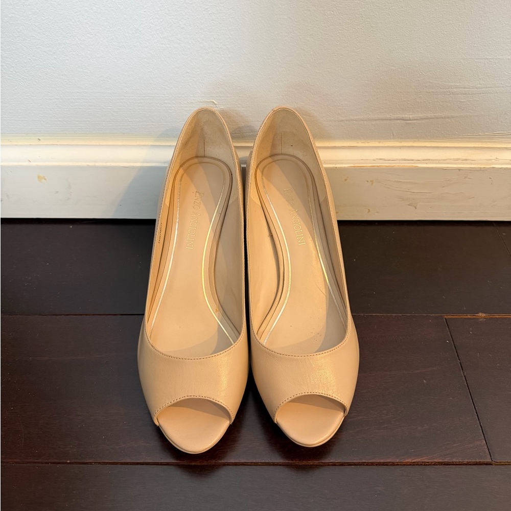 Enzo Angiolini Elegant Nude Peep-Toe Heels